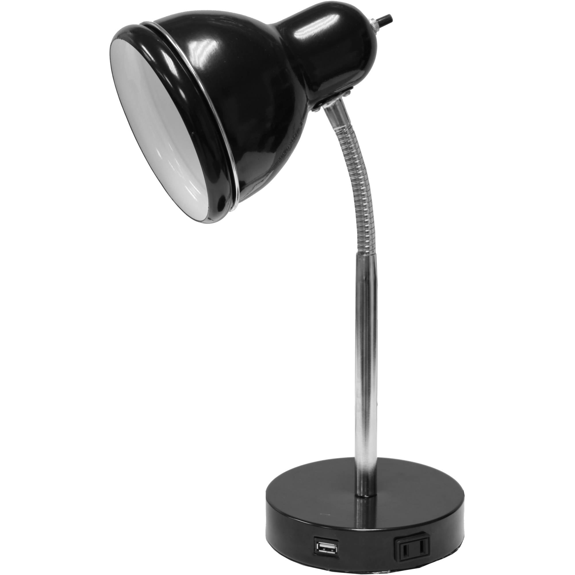 Mainstays USB Desk Lamp, Black Finish with Chrome Gooseneck - Walmart.com