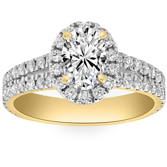 Pompeii 2Ct Diamond Oval Lab Grown Halo Engagement Ring White, Yellow or Rose Gold