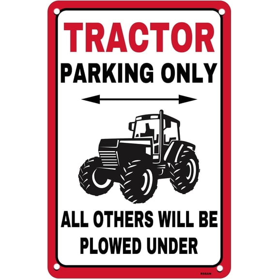 Vintage Metal Tractor Parking Tin Sign, Funny Farm Wall Decor for Home Barn, Indoor Outdoor, 8 x 12 Inch