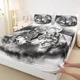 thumbnail image 4 of Manfei Ink Wash Bed Sheets,Vintage Wolves Full Size Sheets,White Black,4-Piece,1 Flat Sheet, 1 Fitted Sheet and 2 Pillowcases, 4 of 6