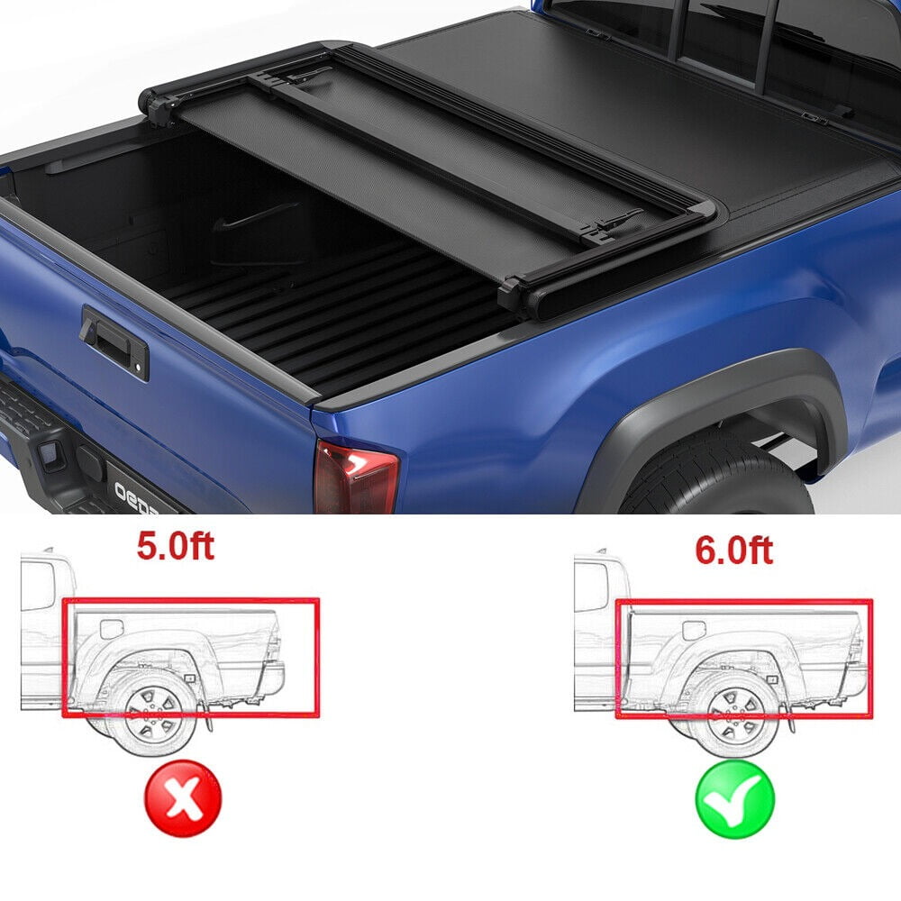 RVNI 3 Fold 6FT Soft Truck Bed Tonneau Cover For 2016-2023 Toyota Tacoma w/ LED Lamp