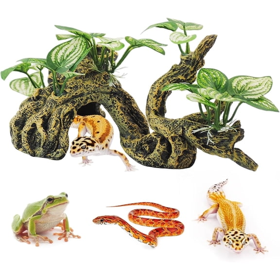 1-Pack: Resin Branch for Reptile Terrariums — Crested Gecko Climbing Branch (Includes Hiding Cave). Habitat Decor Accessory Suitable for Bearded Dragons, Lizards, Snakes, Geckos, Spiders, and Frogs.