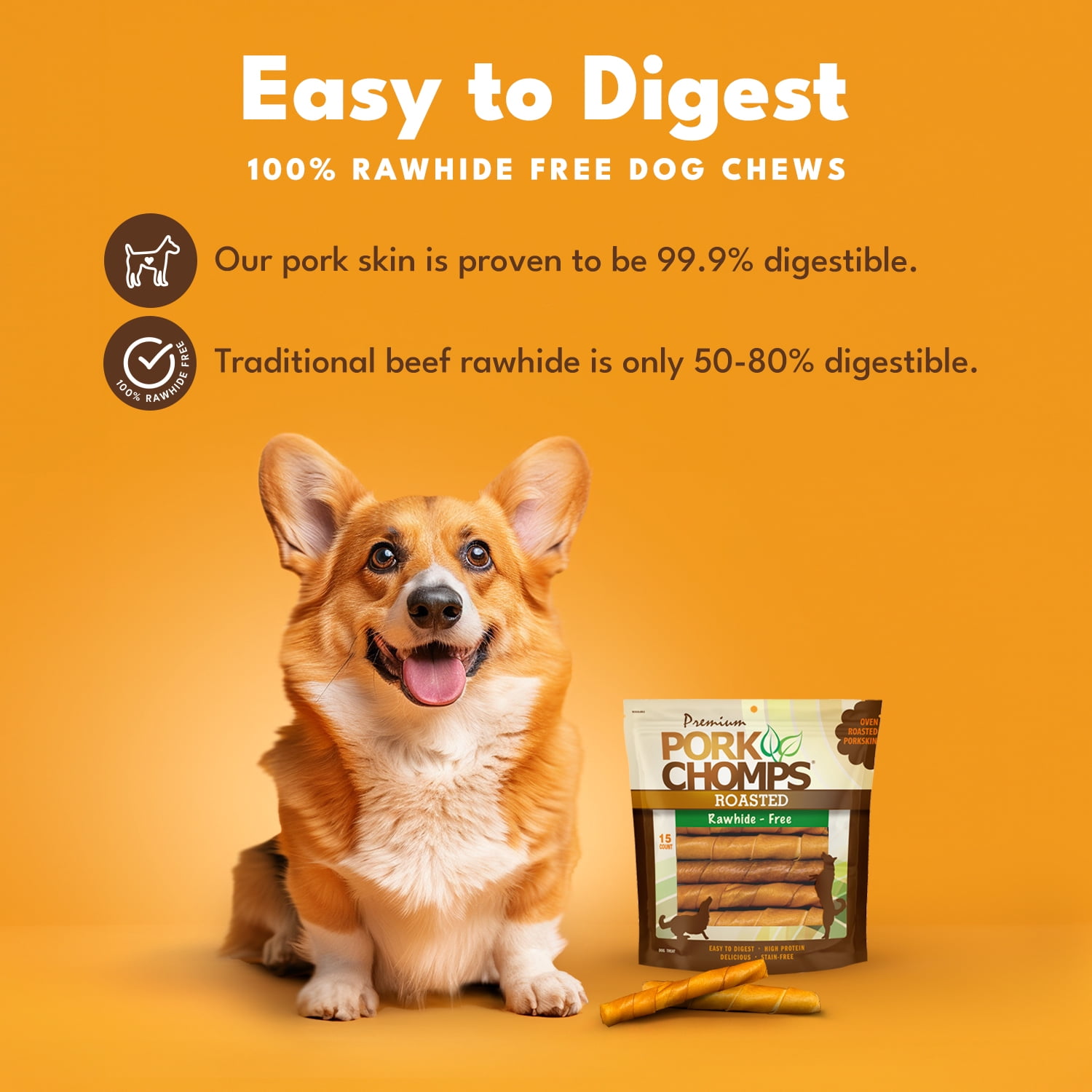 (2 pack) Pork Chomps Premium Rawhide-Free Roasted Pork Twists Dog Chews, 6 Inch, 15 Count