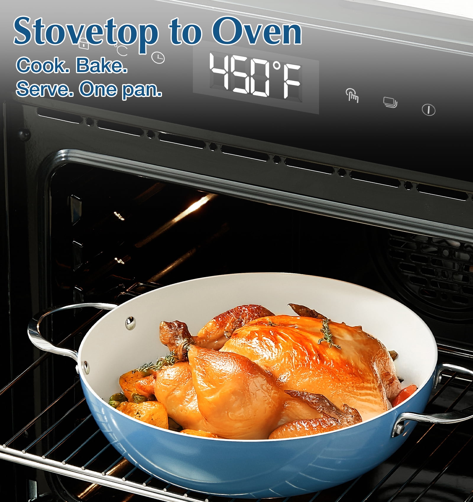 Koch Systeme CS 6QT Non-Stick Deep Frying Pan with Lid, Saute Pan with Aluminum Ceramic Coating, Dishwasher and Oven Safe, Blue