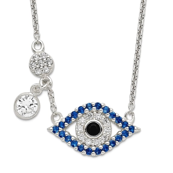 925 Sterling Silver Polished Cubic Zirconia Evil Eye Necklace 18 Inch Pendant Necklace for Women