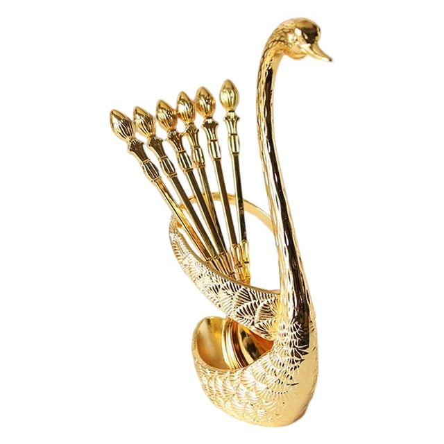 Juego De Cucharas De Café De Metal Con Base De Cisne Elegante Dorado Sunnimix cuchara de helado