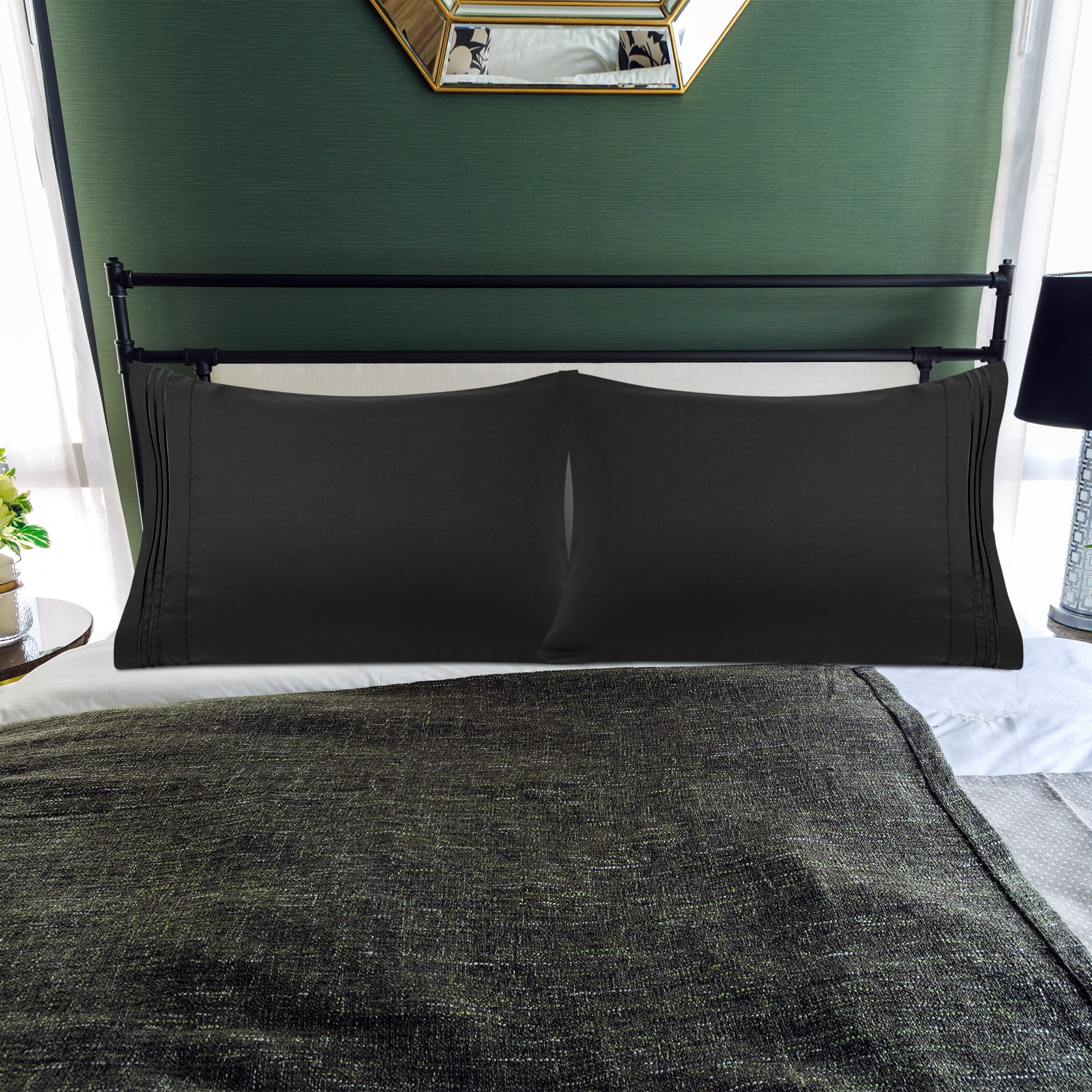 Unique Bargains Polyester Soft Pillowcases 2 Pcs Envelop 20"x26" Black