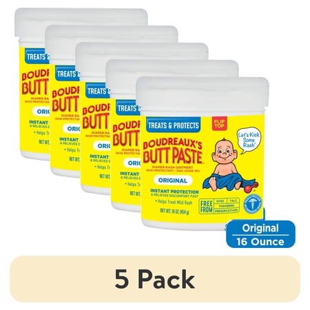 (5 pack) Boudreaux&rsquo;s Butt Paste Original Diaper Rash Cream with Zinc Oxide 16 oz