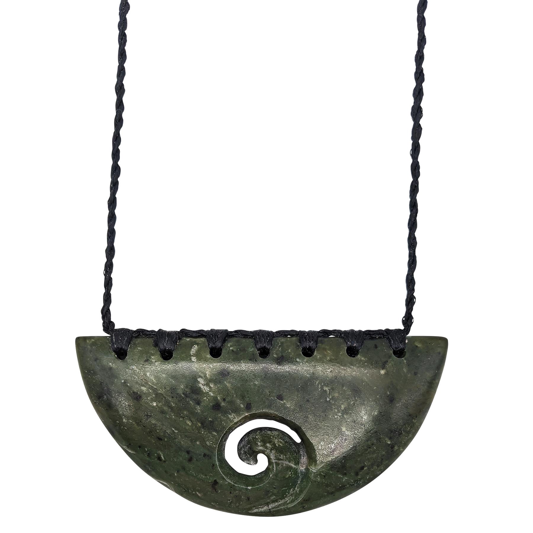 Pendentif Jade Néphrite Sculpté Maori Koru - Collier Double Cercle - 81stgeneration