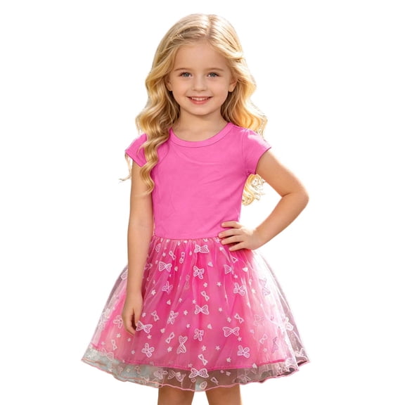 xfsWaSs Toddler Dresses Girls Summer Short Sleeve Tutu Dress Bow Print Birthday Princess Party Dresses Little Kids Sundress 2-3 Years