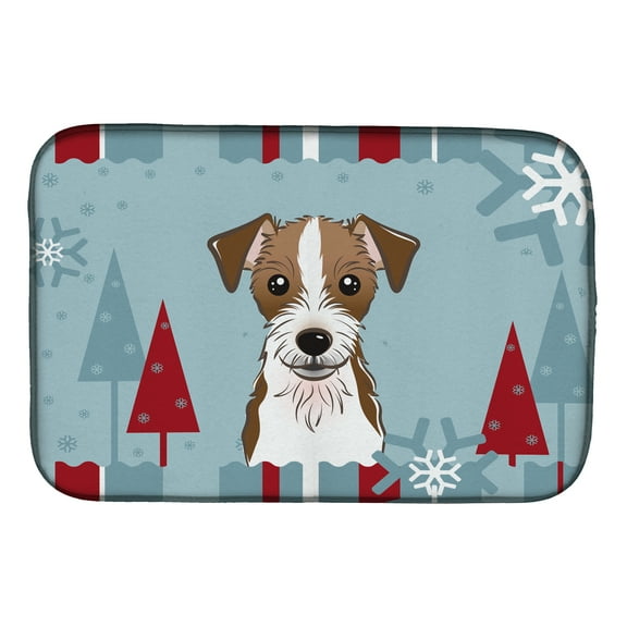 Winter Holiday Jack Russell Terrier Dish Drying Mat