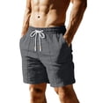thumbnail image 2 of Beach Shorts for Men Cotton Linen Lightweight Breathable Summer Vacation Drawstring Board Shorts with Pockets Dark Gray M, 2 of 6