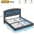 thumbnail image 3 of Queen Floating Bed Frame with USB-C/A Charging Station and LED Light,Upholstered Platform Queen Bed with Storage Shelves Headboard and Hidden Storage,Dark Grey, 3 of 10
