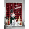 thumbnail image 5 of Red Black Plaid Christmas Shower Curtain Set, Waterproof Shower Curtains for Bathroom, Xmas Snowman Snowflake Candle Washable Fabric Cloth Bath Curtain for Bathtub Decoration with Hooks 60x72 Inches, 5 of 6