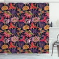 thumbnail image 1 of Jacobean Shower Curtain, Illustration of Floral Jungle with Abstract Botanical Elements Pattern, Fabric Bathroom Set with Hooks, 69W X 84L Inches Extra Long, Dark Purple Multicolor, by Ambesonne, 1 of 2