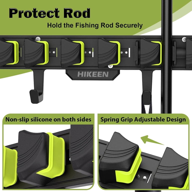 Wall Mounted Fishing Rod Holder Rack - Holds Up To 8 Rods & Combos With 4 Hooks, Fits 3-24mm Diameter