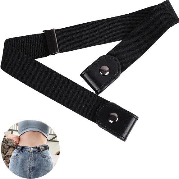 2pcs Adjustable Elastic Waist Belt No Buckle Invisible Stretch Belt for Men and Women PU Comfort Fit for Jeans Dresses Daily Use
