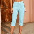 thumbnail image 5 of ZKunhua Women's High Waisted Slim Fit Capri Pants Button Casual Everyday Stretch Solid Color Classic Cropped Dress Pants (Light Blue,XL), 5 of 6