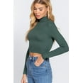 thumbnail image 2 of J. METHOD Women's Turtle Neck Crop Top Long Sleeve Ribbed Knit Casual Basic Cropped T Shirts, 2 of 4