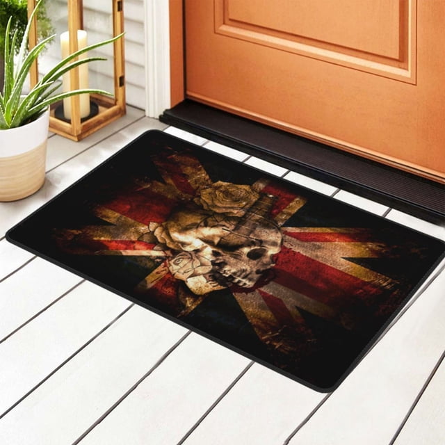 England London Grunge Skull Rugs Doormat, Non-Slip Machine Washable Carpets Floor Door Mat , 36" x 24"