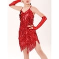 thumbnail image 4 of Kaerm Robe de Danse Ballet Salsa Tango Scintillante Dos Nu à Bretelles Spaghetti pour Filles avec 1 Paire de Gants Rouge P, 4 of 7
