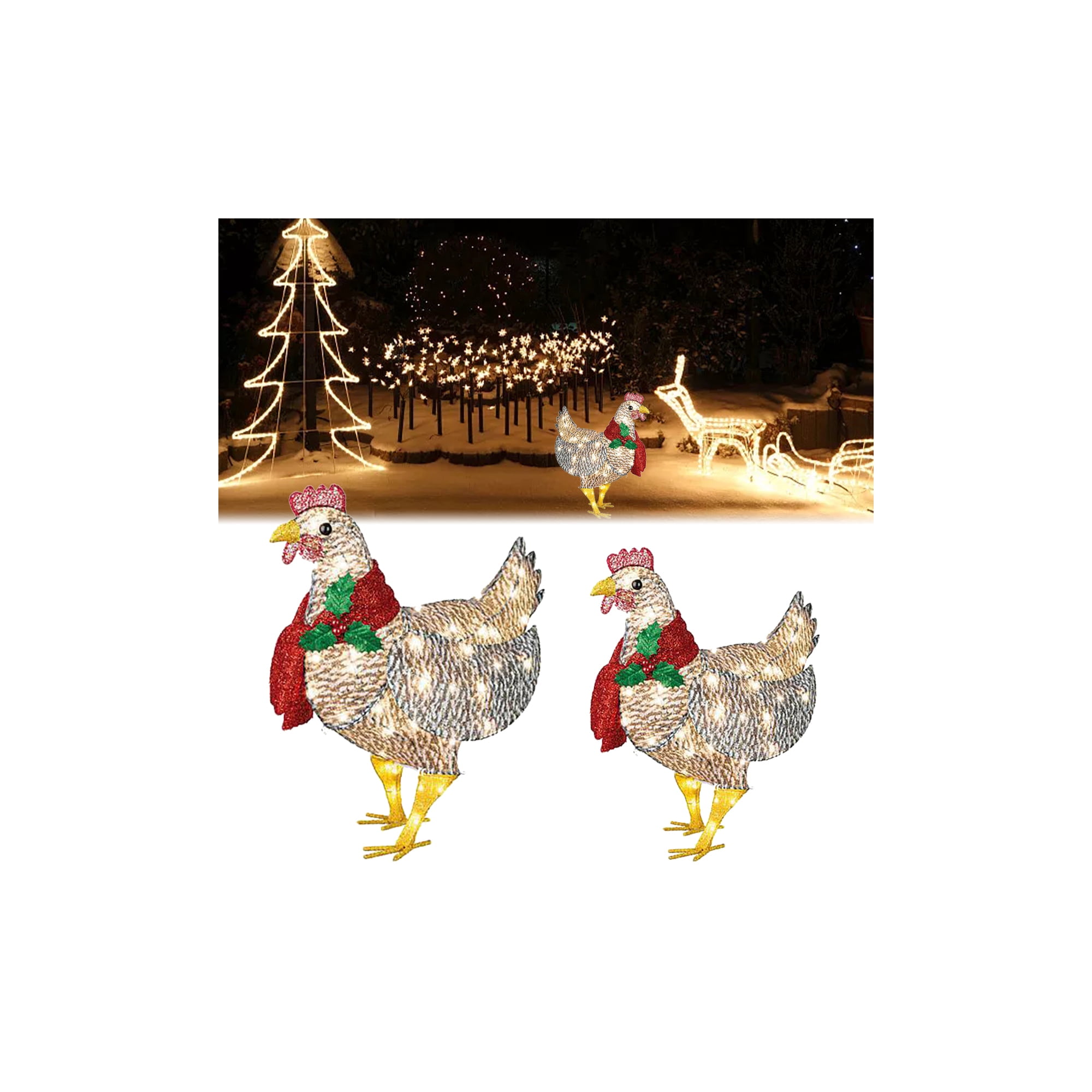 Newtall LightUp Chicken with Scarf Holiday Decoration Christmas Outdoor Decorations Ornaments