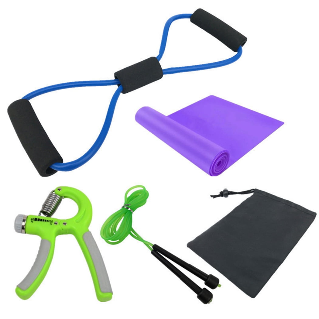 Bangcool 5PCS Exercise Equipment Set Push up Bar Jump Rope Hand Griper Pull Band Yoga Mat