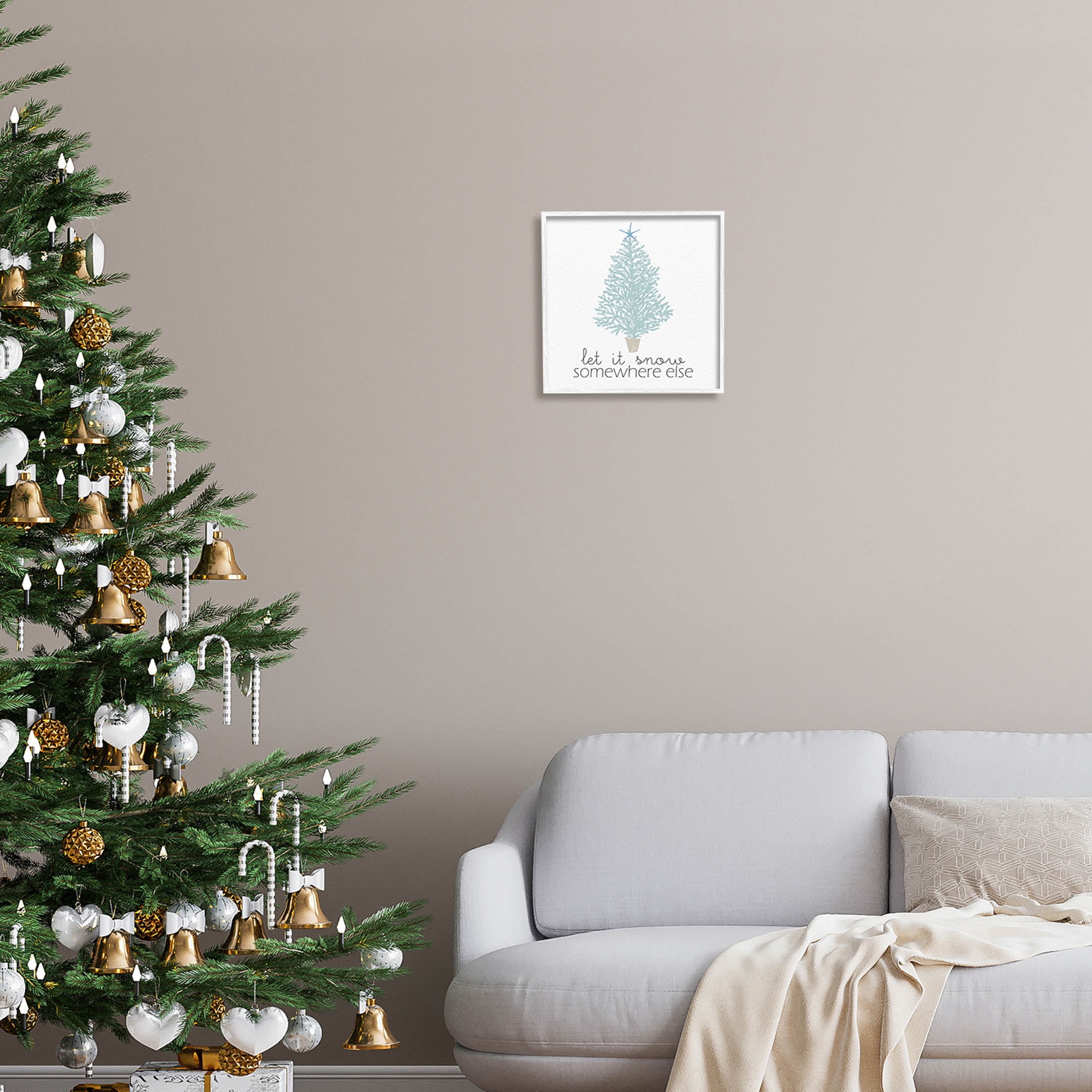 Stupell Industries Snow Somewhere Else Holiday Tree Graphic Art White Framed Art Print Wall Art, Design by Kim Allen