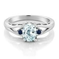 thumbnail image 2 of Gem Stone King 925 Sterling Silver Sky Blue Aquamarine and Blue Sapphire 3 Stone Engagement Ring for Women | 1.29 Cttw | Oval 8X6MM | Round 2MM | Gemstone March Birthstone | Size 9, 2 of 4