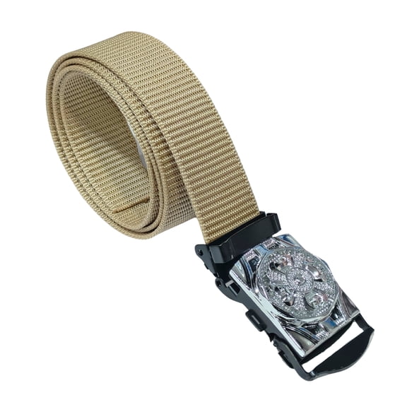 Beige Nylon Belt with Silver Lock Buckle | Adjustable, Strong and Comfortable Everyday Strap