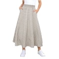 thumbnail image 2 of Cethrio Girls Midi Skirts, Casual Elastic Waist Summer A-Line Plaid Shirts with Pockets Gray Size 5-6 T, 2 of 5