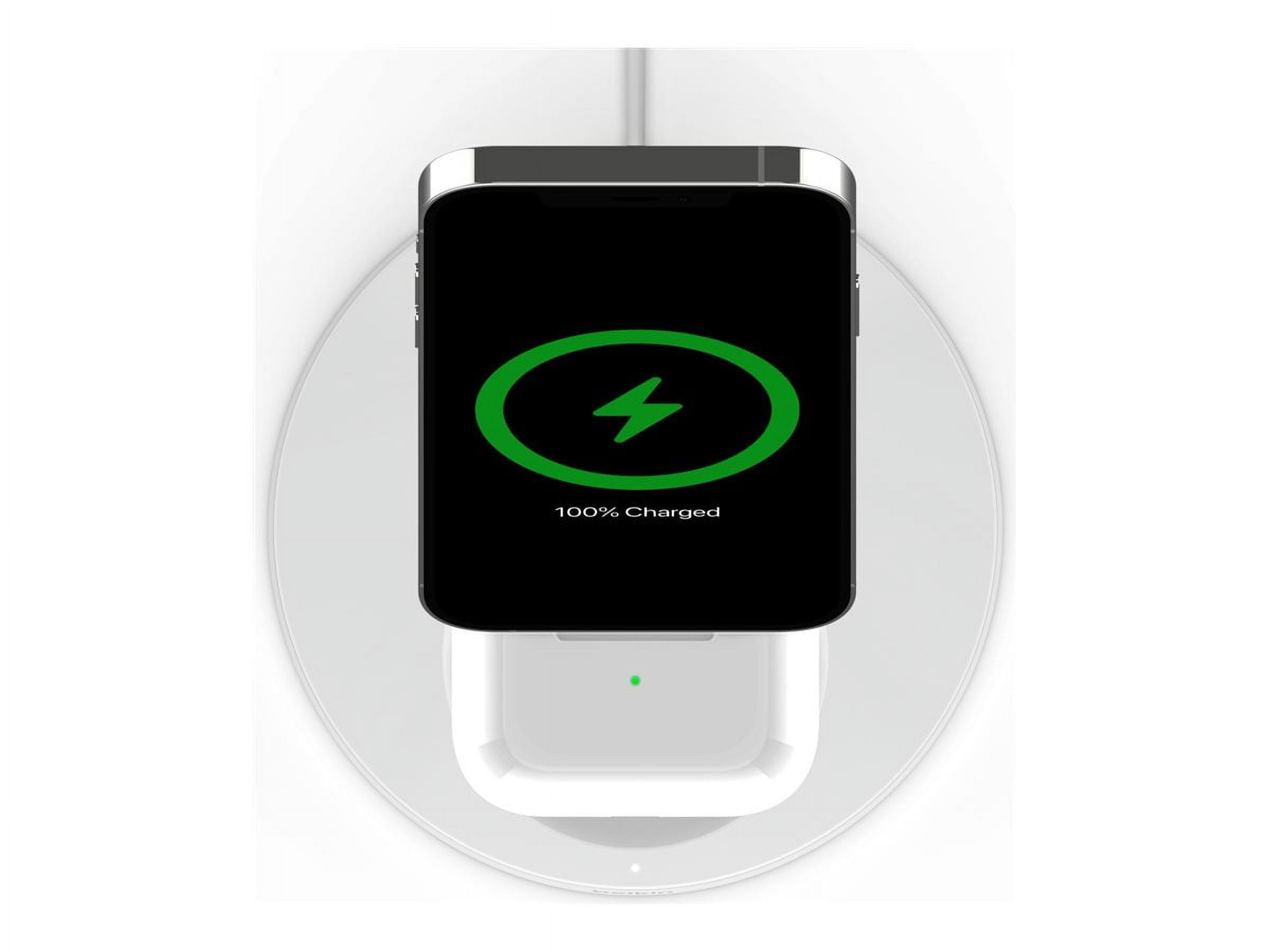 Open Box Belkin BoostCharge Pro MagSafe 2-in-1 - Wireless charging stand + AC power adapter - 15 Watt - Fast Charge - white - for Apple AirPods; AirPods Pro; iPhone 12, 12 mini, 12 Pro, 12 Pro Max