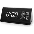 thumbnail image 1 of Reloj despertador de madera (luz blanca), reloj despertador digital LED de madera, reloj de escritorio digital de madera con pantalla de hora y temperatura, control de sonido y brillo ajustable., 1 of 5