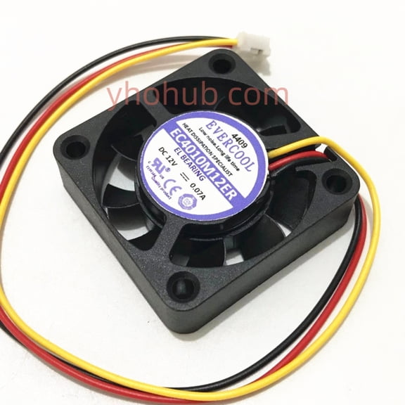 For EverCool EC4010M12ER DC 12V 0.07A 40x40x10mm 3-Wire Server Cooling Fan