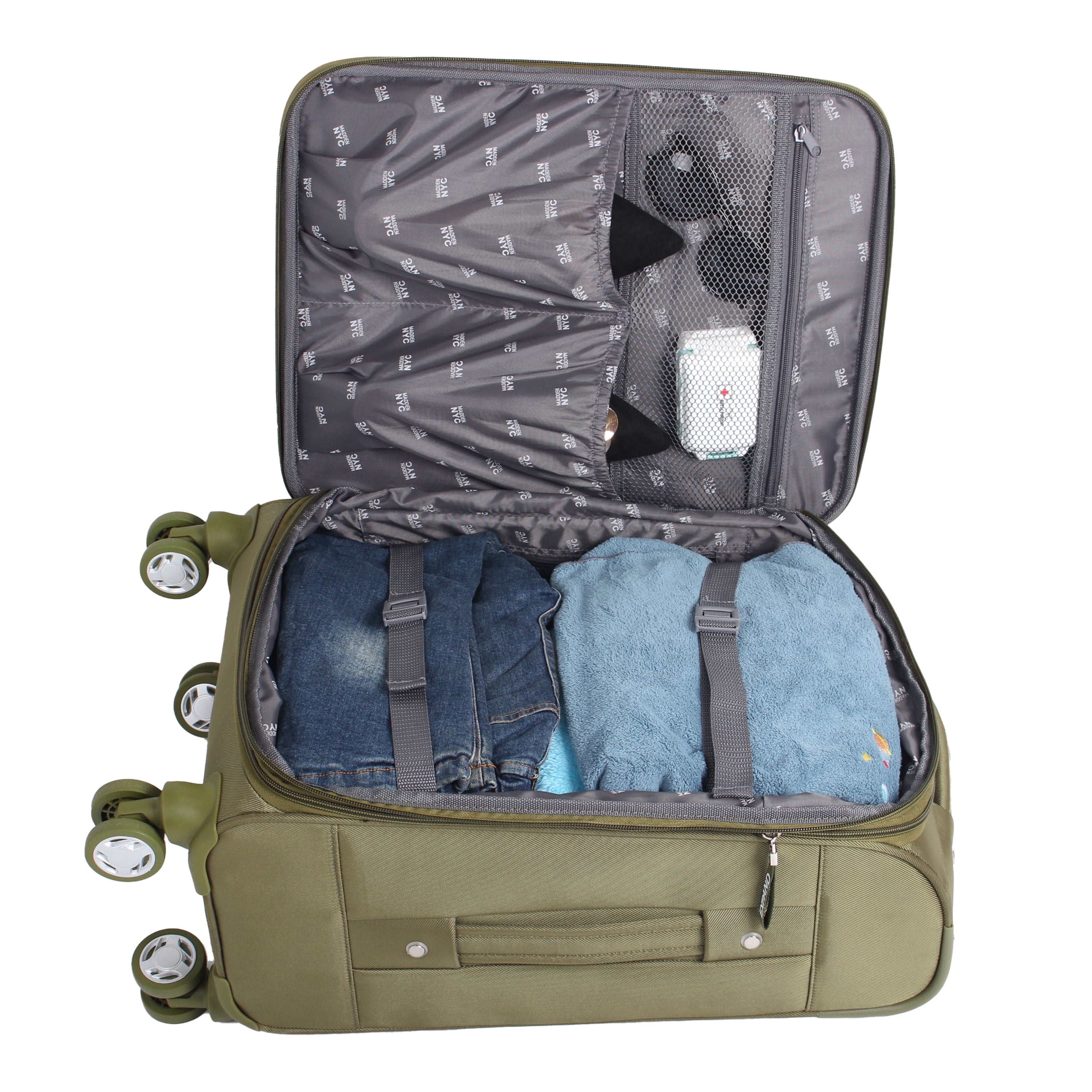 MADDEN NYC, Aesthetic Soft Side 24" Expandable Checked Luggage, Olive  (图5)