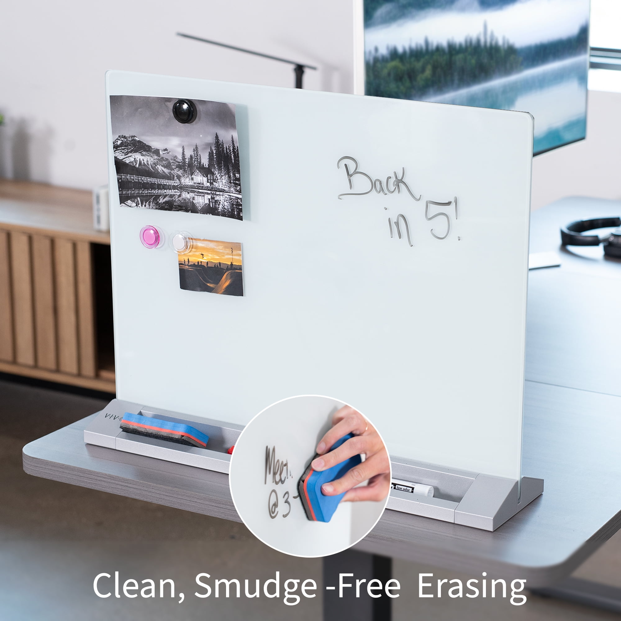 VIVO Glass Dry Erase Board Desktop Divider | 23" x 19" Whiteboard Partition