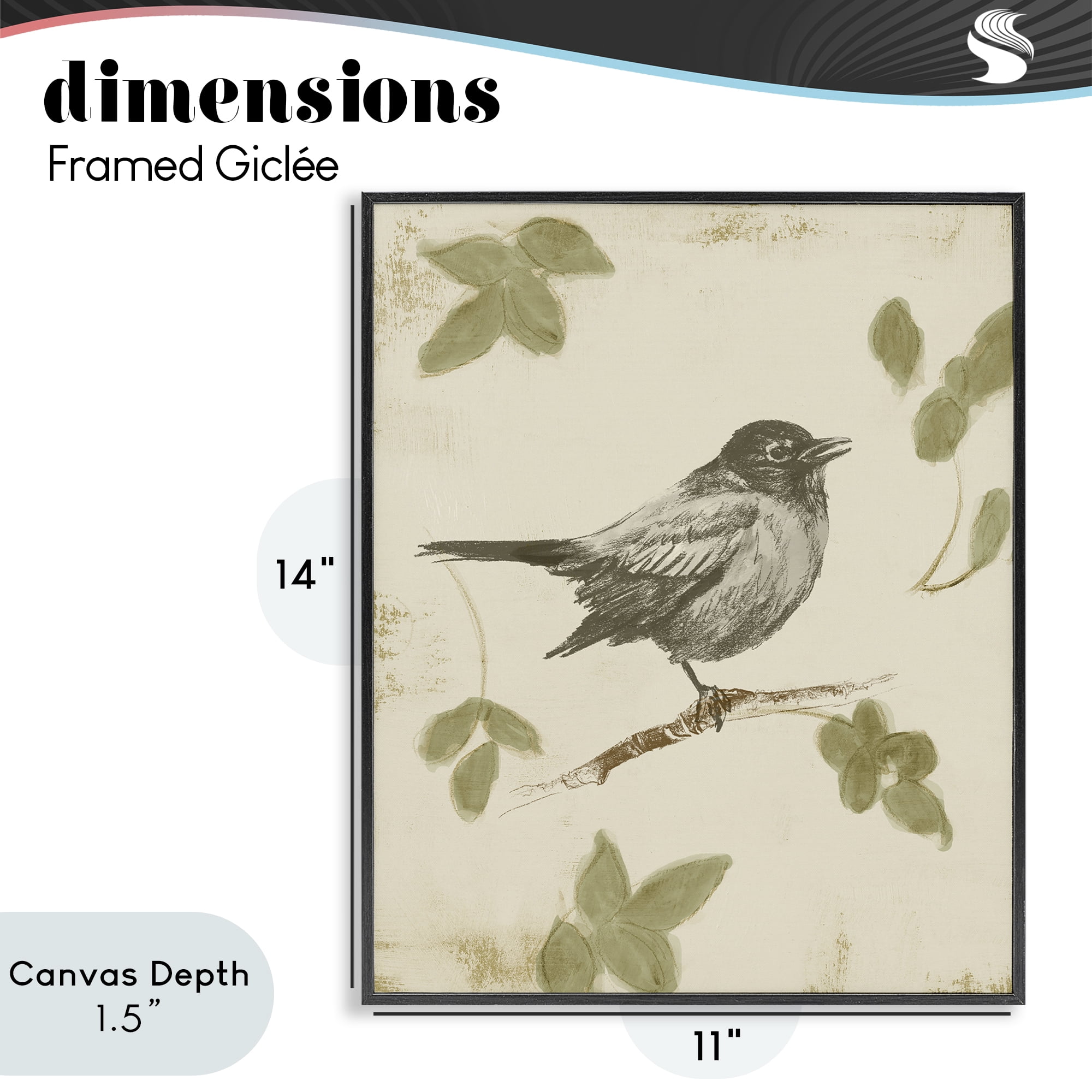Stupell Industries Bird Scene over Neutral Black Framed Giclee Art, design by Lanie Loreth
