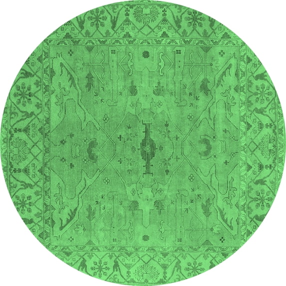 Ahgly Company Indoor Round Oriental Emerald Green Industrial Area Rugs, 3' Round