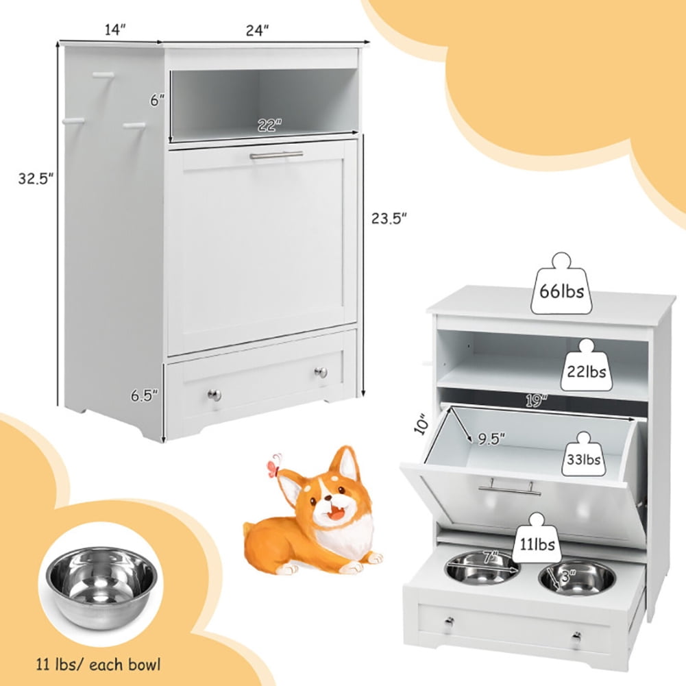 Barara King Pet Feeder Station with Stainless Steel Bowl-White