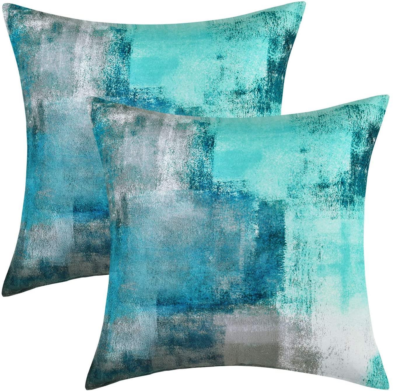 shuwee 2 Pack Decorative Teal Throw Pillow Covers, Turquoise Pillow
