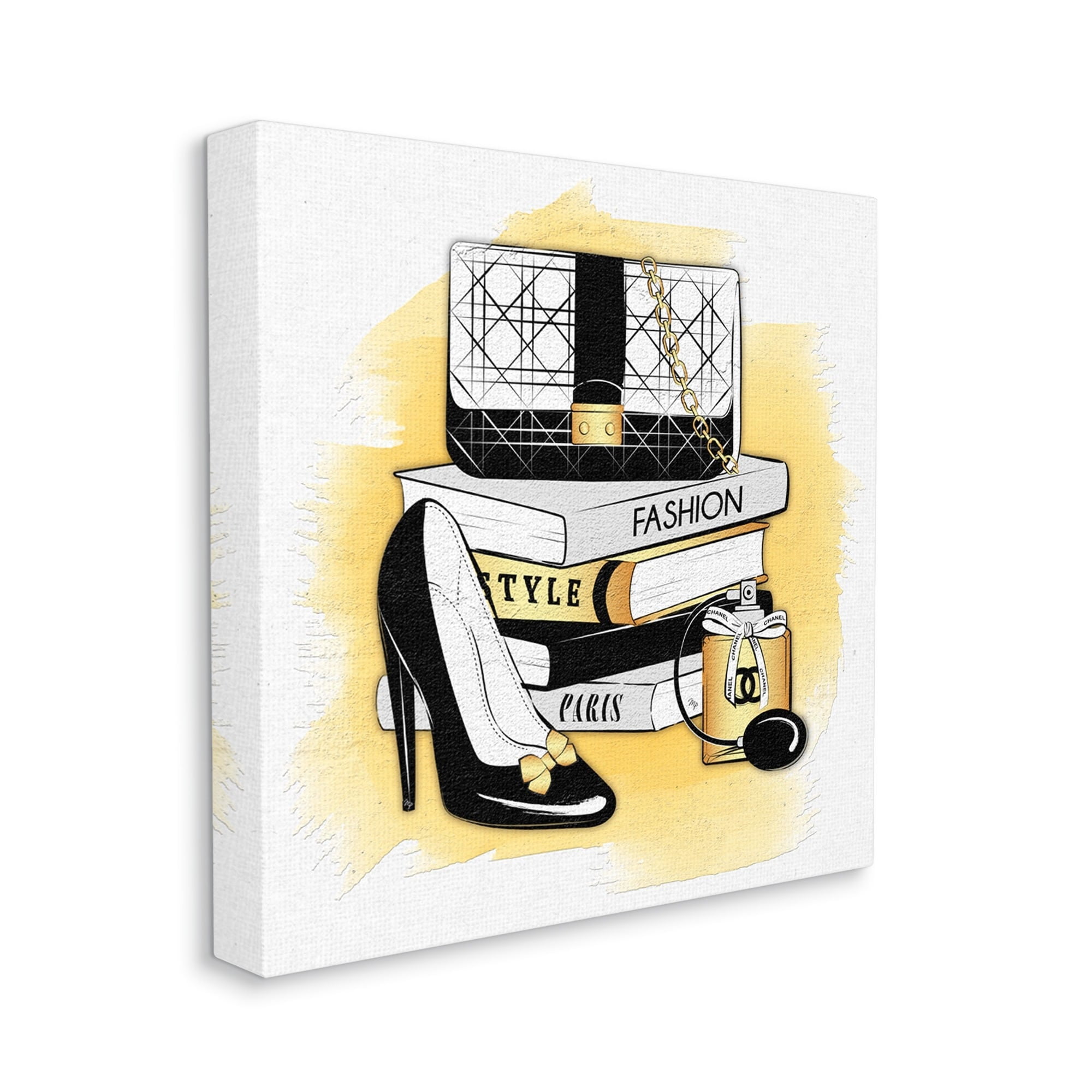 Stupell Industries Black Glam Fashion Book Stack Beauty & Fashion Painting Gallery Wrapped Canvas Print Wall Art