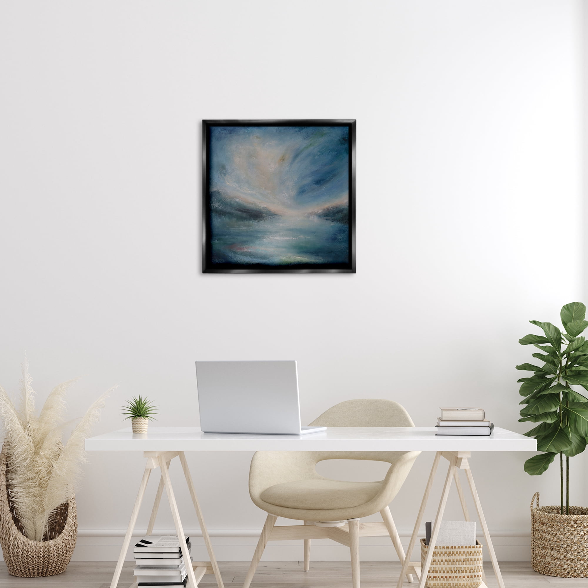 Stupell Industries Blue Hour Abstract Landscape Abstract Painting Black Floater Framed Canvas Art Print Wall Art, 25 x 25
