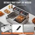 thumbnail image 6 of KFFKFF Commercial Dual Tank Deep Fryer, 3000W Electric Countertop Fryer with Basket, 2 x 9.1Qt/8.6L Stainless Steel Oil Fryer, featuring Temperature Control & Overheat Safety, 6 of 9