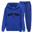 thumbnail image 4 of felwors Women 2 Piece Tracksuits New York Letter Graphic Sweatsuits Fall Winter Hoodies Jogger Pants Matching Lounge Sets with Pocket(Blue, S), 4 of 4