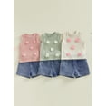 thumbnail image 4 of Loicainy Toddler Baby Girls Summer Outfits 6 12 18 24 Months 2T 3T 4T Sleeveless O Neck 3D Flower Tank Tops Denim Shorts Clothes Sets, 4 of 10