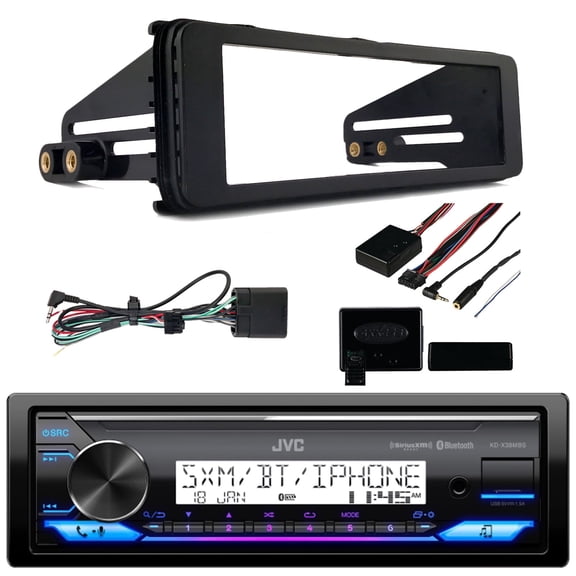 JVC KD-X38MBS Single DIN Marine MotorSports Bluetooth USB AUX LED AM/FM Radio Stereo SiriusXM Ready Amazon Alexa Receiver, Handlebar Control Interface, Single-DIN Stereo Install Kit Fits 1998-2013 HD