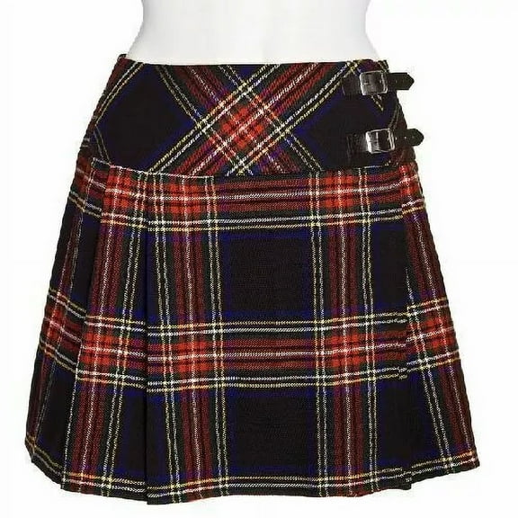 Black Stewart Ladies Knee-Length Kilt Skirt 16" Tartan Pleated Design, Classic Scottish Style for Casual & Formal Wear