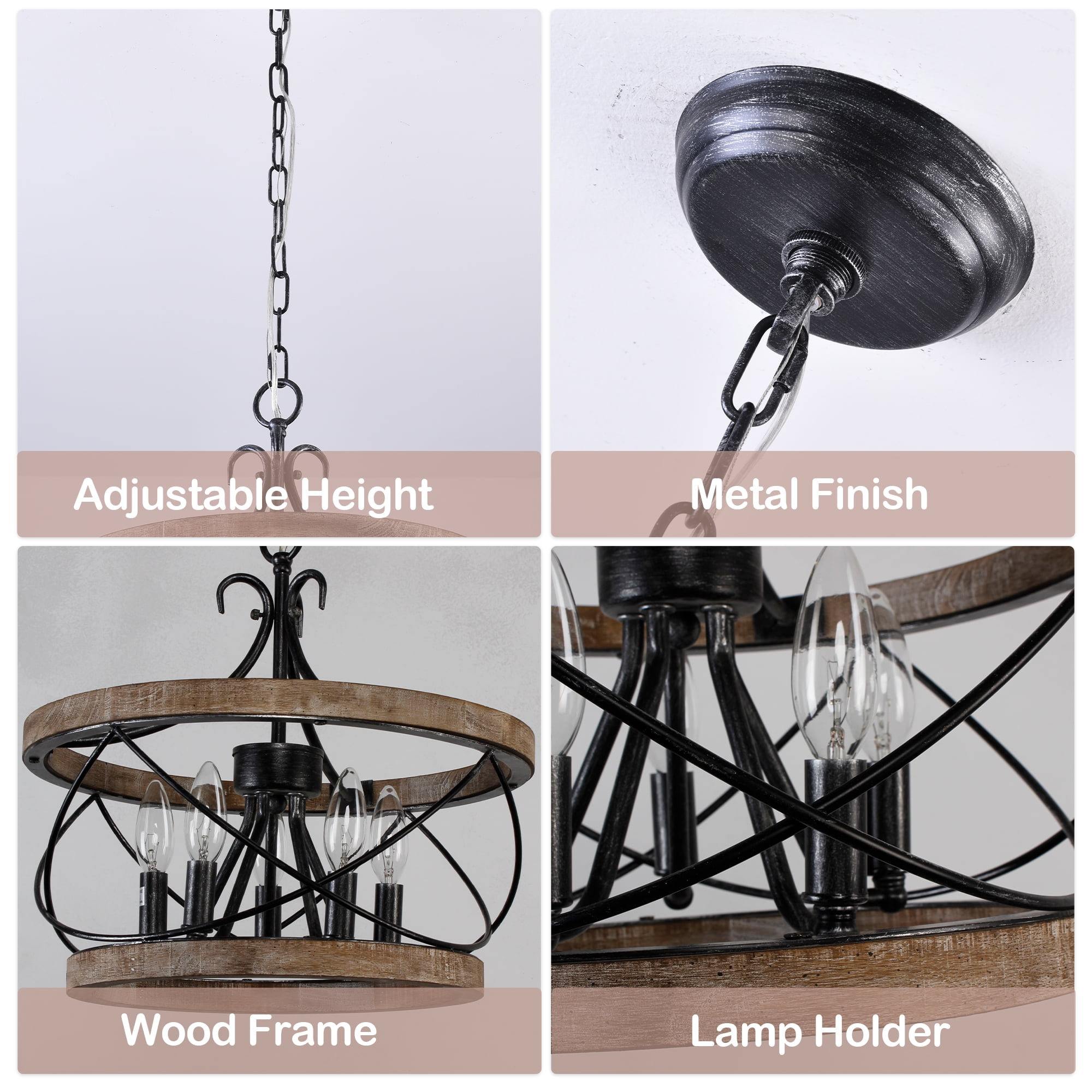 Cusp Barn 5 Light French Country Wooden Chandelier, Farmhouse Chandeliers for Dining Room Island Lights for Kitchen Ceilings Decor