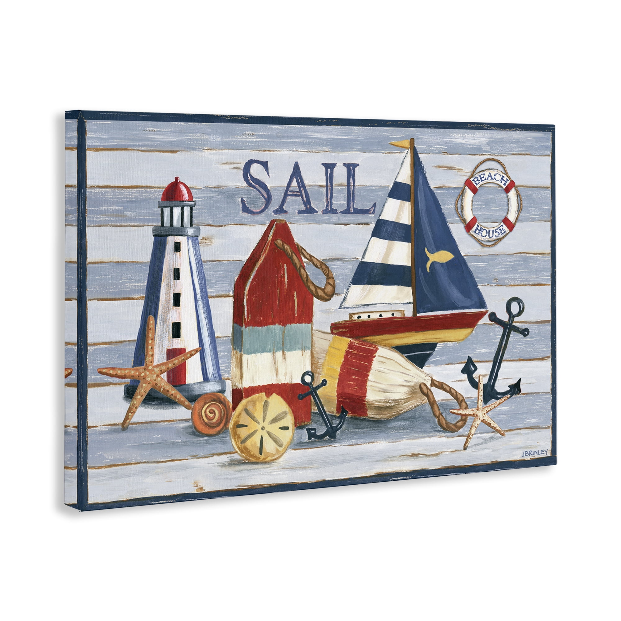 Stupell Industries Striped Nautical Still Life Nautical & Beach Painting Wrapped Canvas Art Print Wall Art, 45 x 30