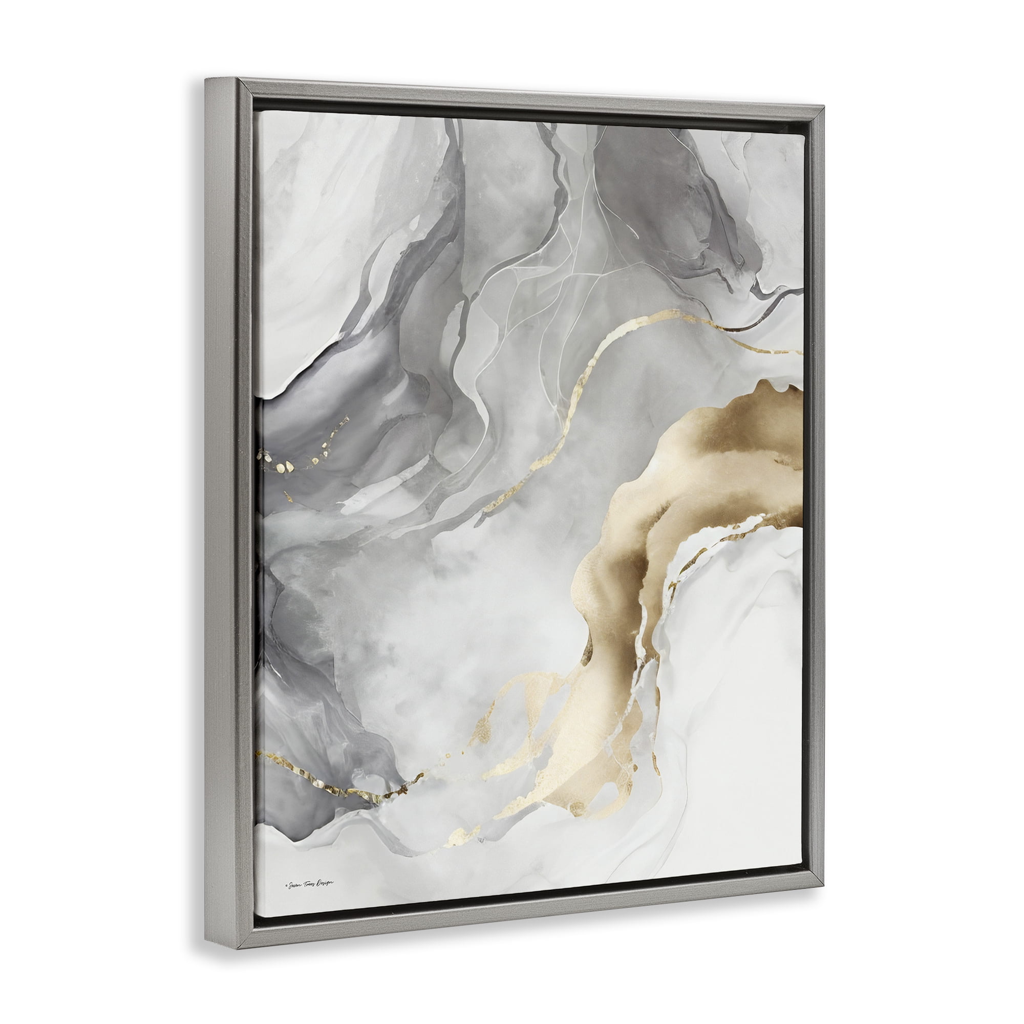 Stupell Industries Marbled Grey & Glam Abstract Painting Gray Floater Framed Canvas Art Print Wall Art, 17 x 21